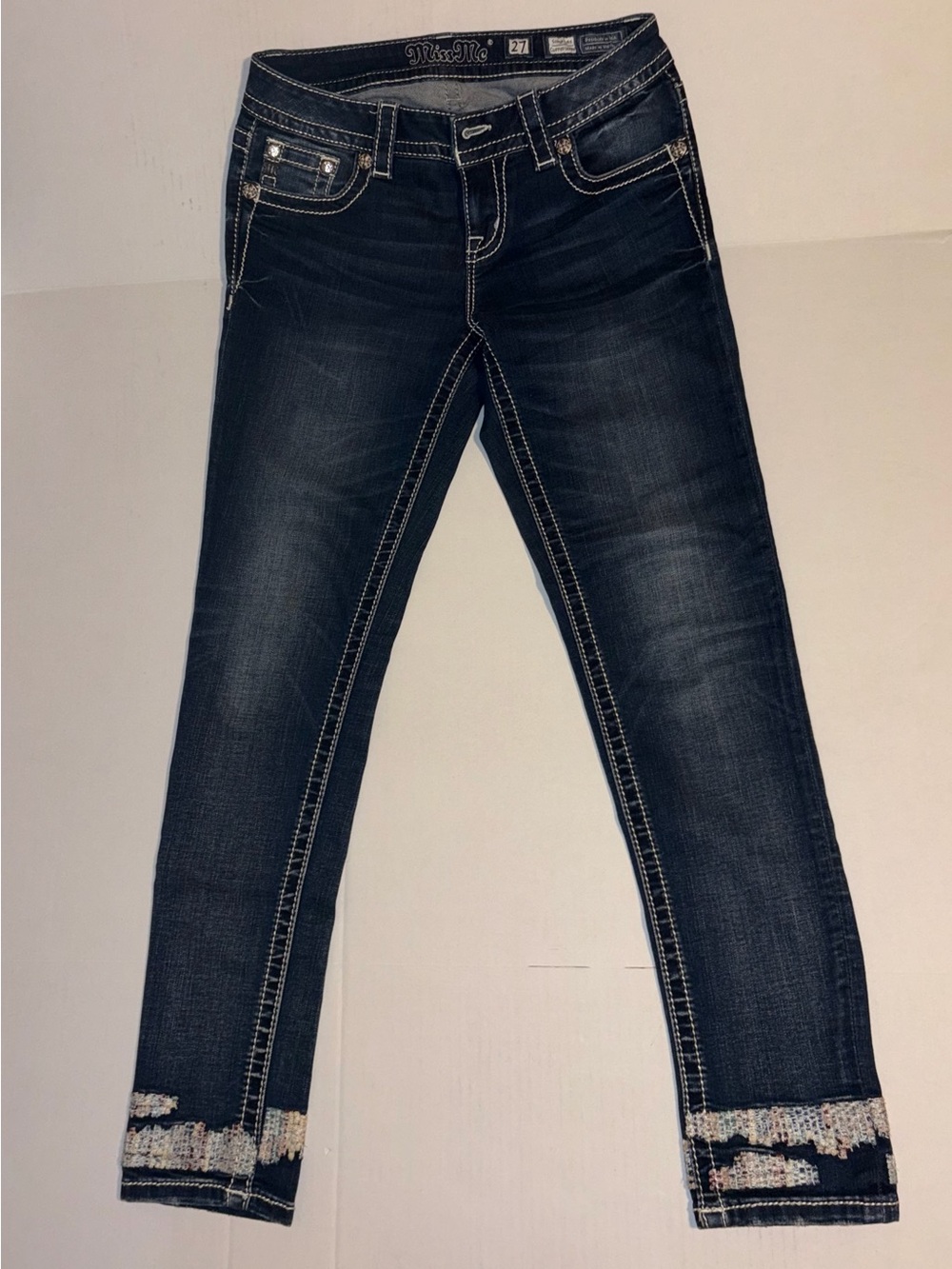 Miss Me Signature Cuffed Skinny Jeans Size 27 Patchwork Tweed Distressed Y2